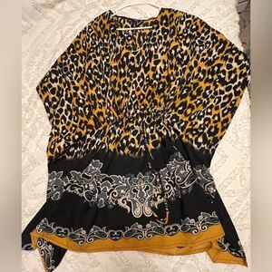Elegant Animal Print Kaftan with Gold and Black Accents